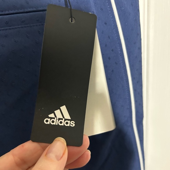 ADIDAS Men’s 3 Stripe Dobby Golf Shorts Mens Size 38 NWT. Navy w/Orange Textured - Picture 8 of 11